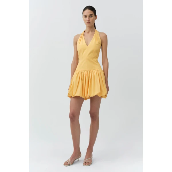 Simkhai Brooke Cotton Halter Mini Dress in Mango, view 6