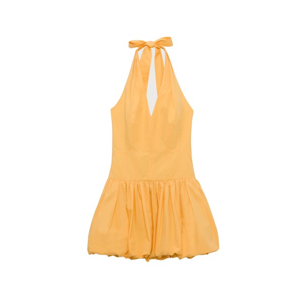 Simkhai Brooke Cotton Halter Mini Dress in Mango