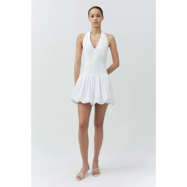 Simkhai Brooke Cotton Halter Mini Dress in White, view 2