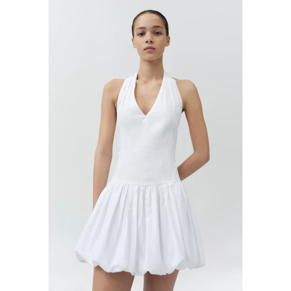 Simkhai Brooke Cotton Halter Mini Dress in White, view 4
