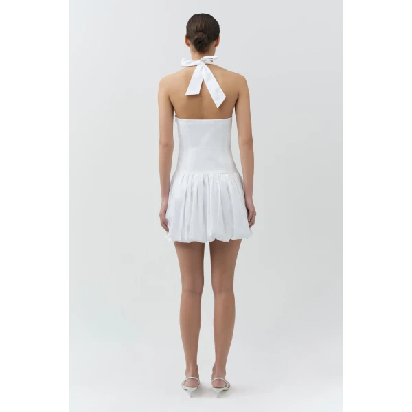 Simkhai Brooke Cotton Halter Mini Dress in White, view 5