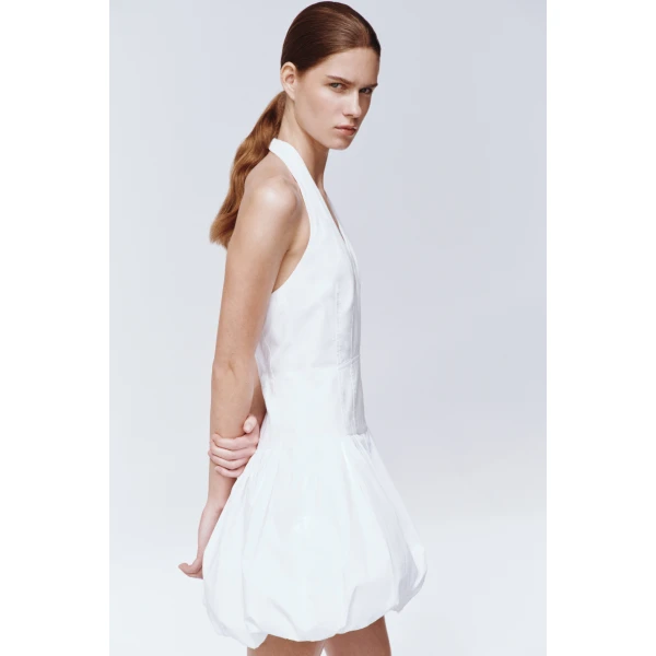 Simkhai Brooke Cotton Halter Mini Dress in White, view 6