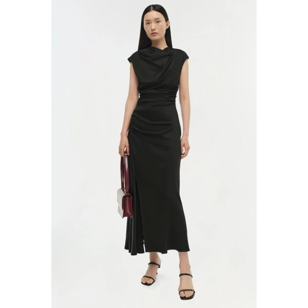 Simkhai Burke Draped Dress in Black, view 6