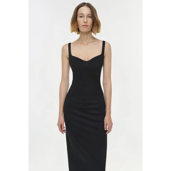 Simkhai Cabot Sculpted Scuba Maxi Dress in Black, view 3