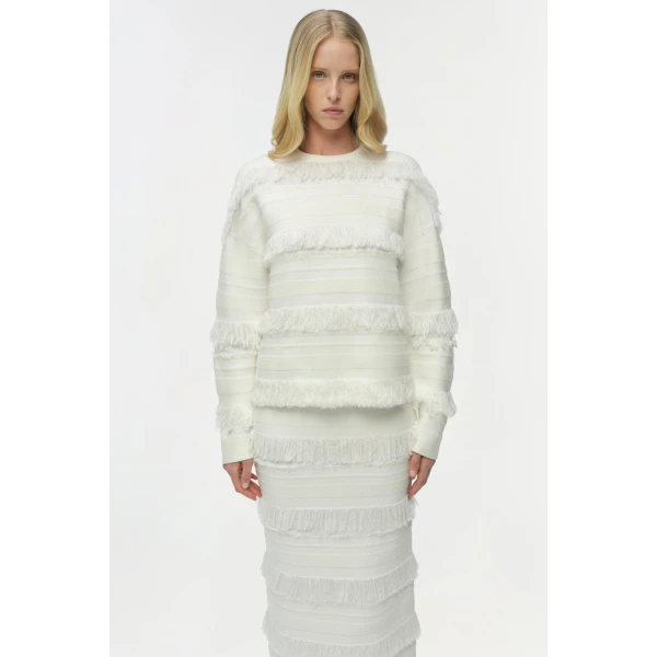 Simkhai Carrick Crewneck Sweater in Ivory Stripe, view 3