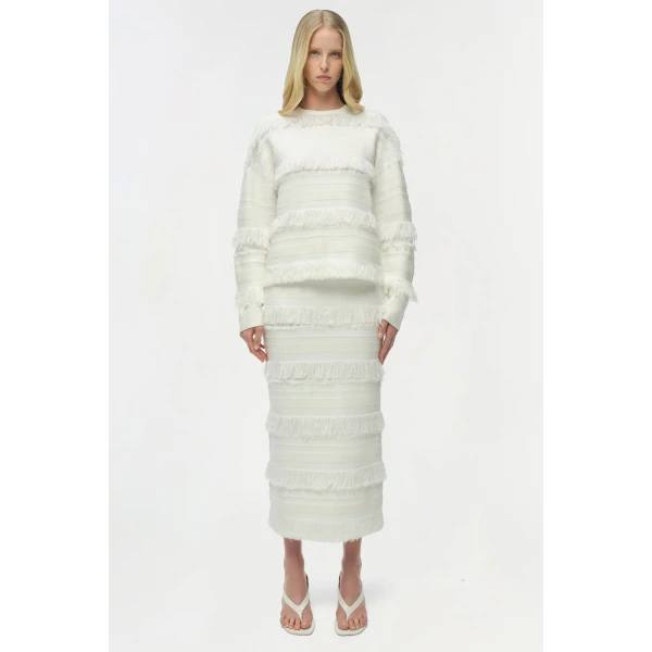 Simkhai Carrick Crewneck Sweater in Ivory Stripe, view 7