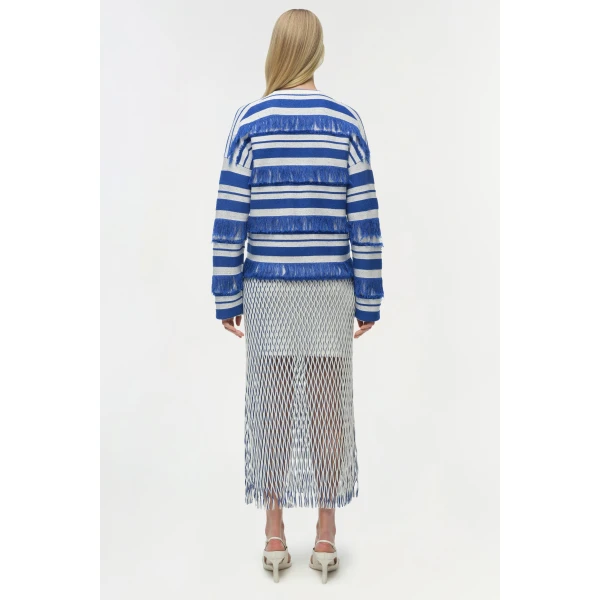 Simkhai Carrick Crewneck Sweater in Royal Blue Stripe, view 5