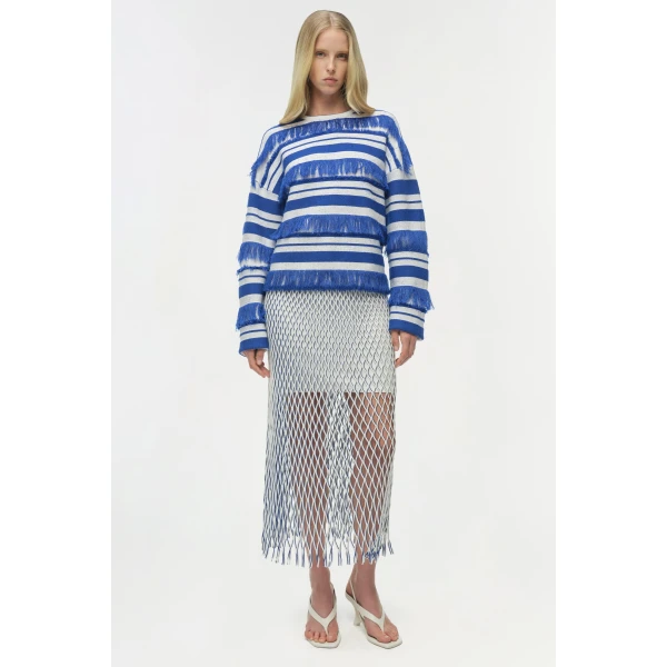 Simkhai Carrick Crewneck Sweater in Royal Blue Stripe, view 6