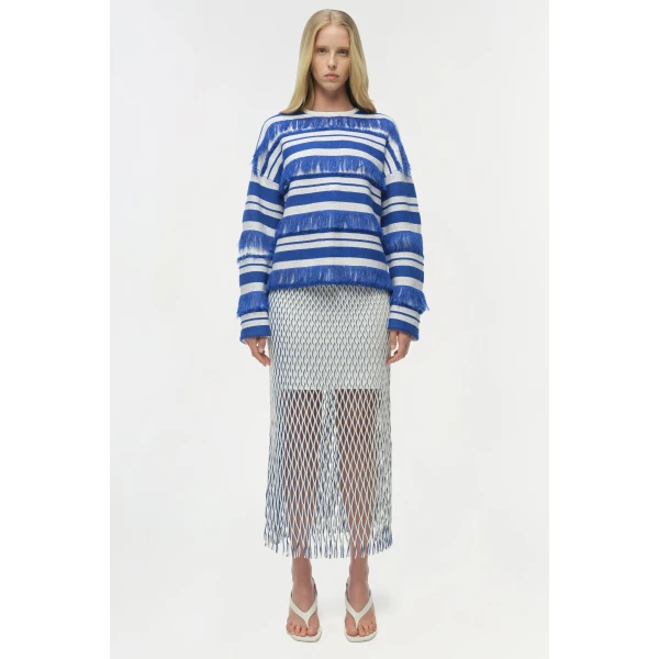 Simkhai Carrick Crewneck Sweater in Royal Blue Stripe, view 7
