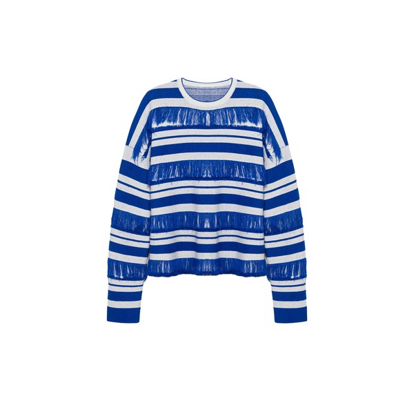 Simkhai Carrick Crewneck Sweater in Royal Blue Stripe