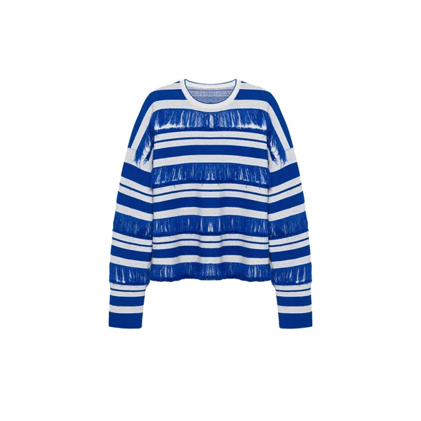 Simkhai Carrick Crewneck Sweater in Royal Blue Stripe