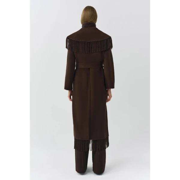 Simkhai Carrie Fringe Coat in Chocolate, view 5