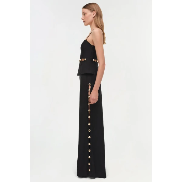 Simkhai Cayman Studded Linen Wide Leg Pant in Black, view 5