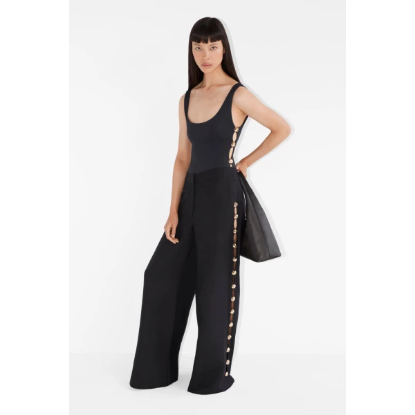 Simkhai Cayman Studded Linen Wide Leg Pant in Black, view 6