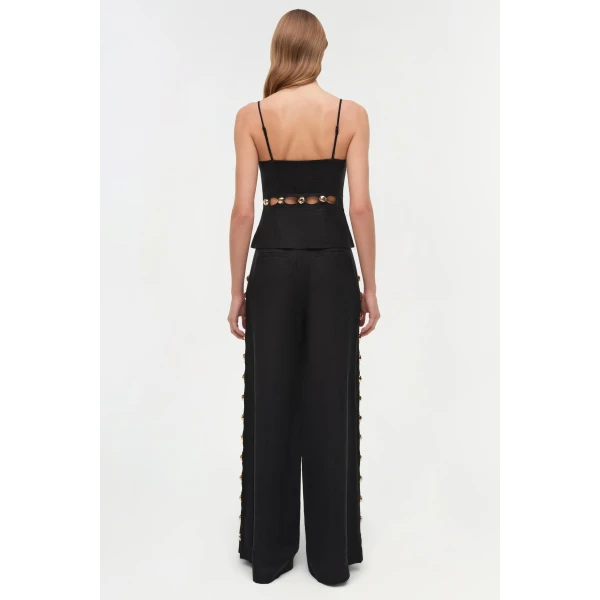 Simkhai Cayman Studded Linen Wide Leg Pant in Black, view 7
