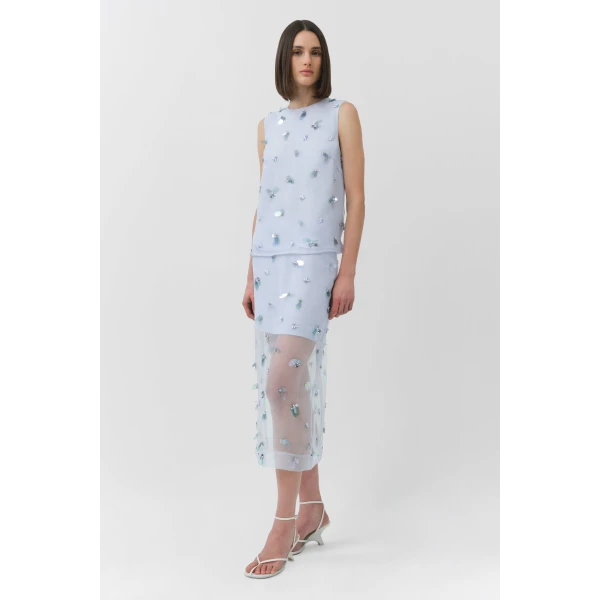 Simkhai Celia Embellished Organza Top in Periwinkle Sky, view 4