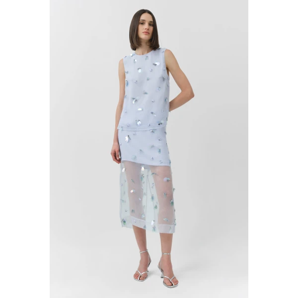 Simkhai Celia Embellished Organza Top in Periwinkle Sky, view 6