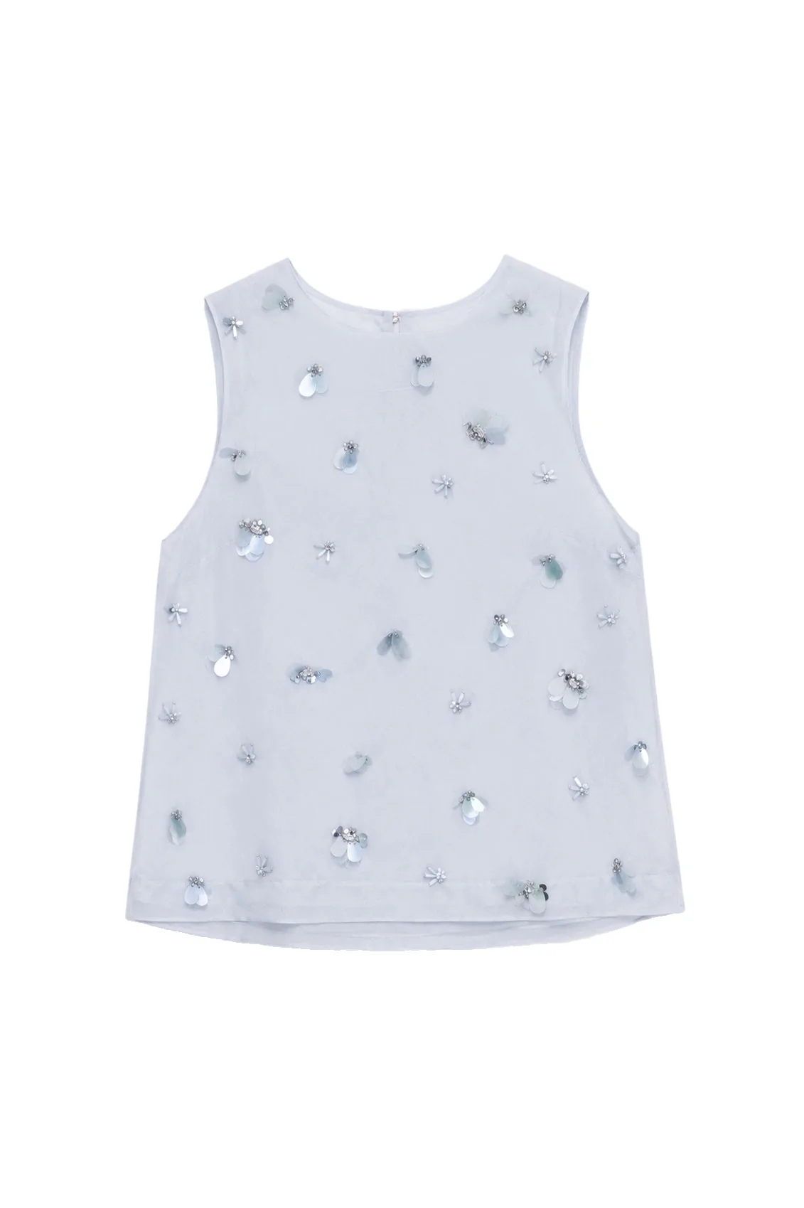 SIMKHAI Celia Embellished Organza Top in Periwinkle Sky