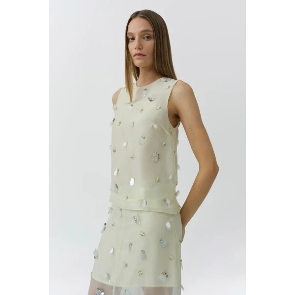 Simkhai Celia Embellished Organza Top in Yolk, view 2