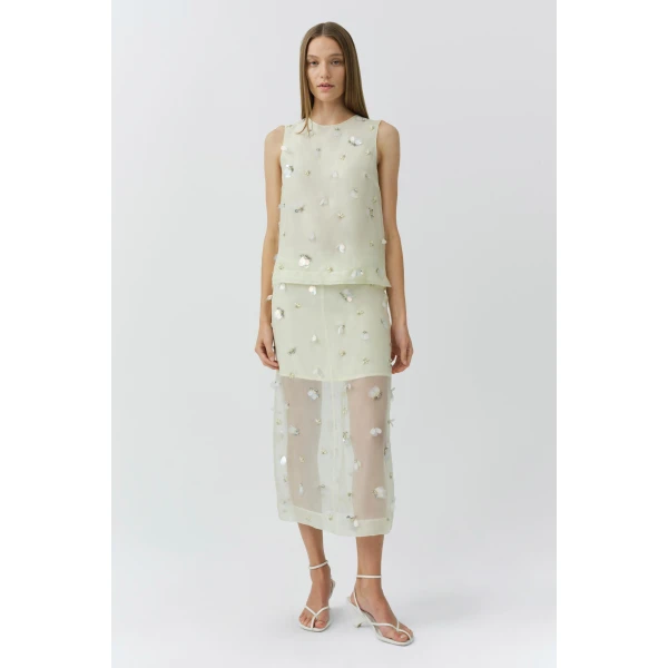Simkhai Celia Embellished Organza Top in Yolk, view 6