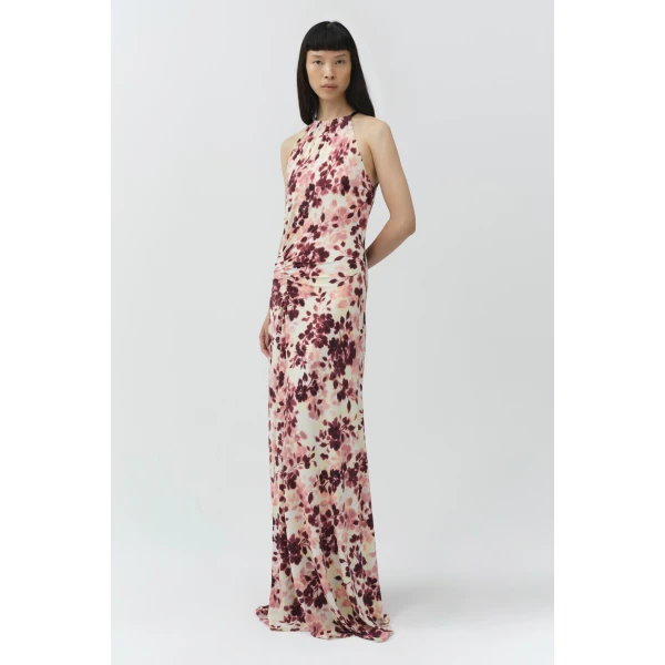 Simkhai Cerin Draped Jersey Halter Maxi Dress in Fig Multi, view 4