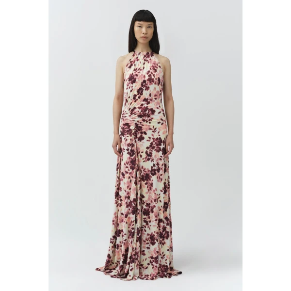 Simkhai Cerin Draped Jersey Halter Maxi Dress in Fig Multi, view 6