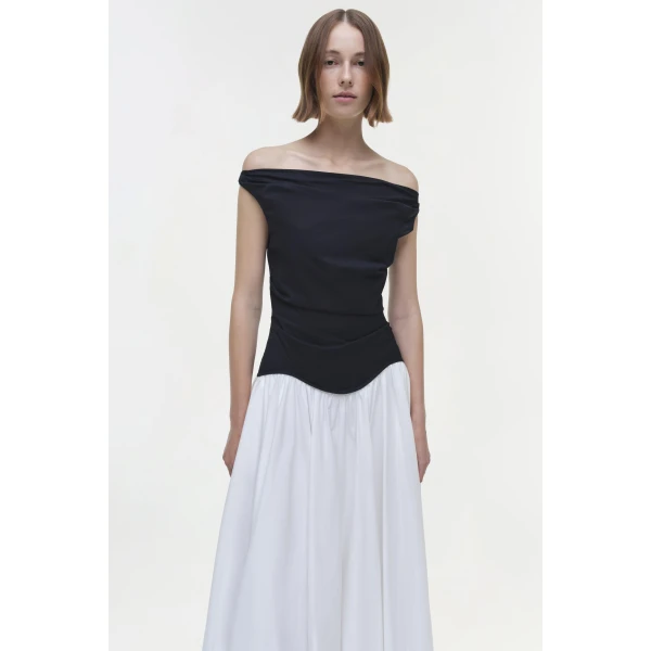 Simkhai Cersei Cotton Midi Dress in White Black Multi, view 3