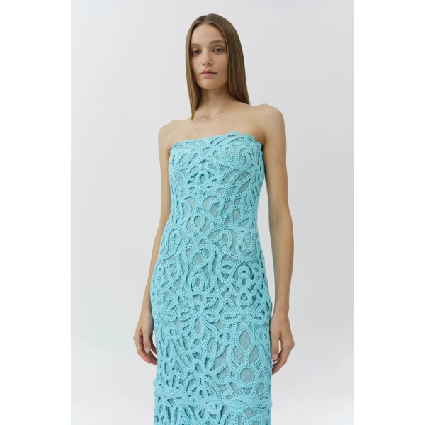 Simkhai Clairis Lace Bustier Midi Dress in Pool, view 2