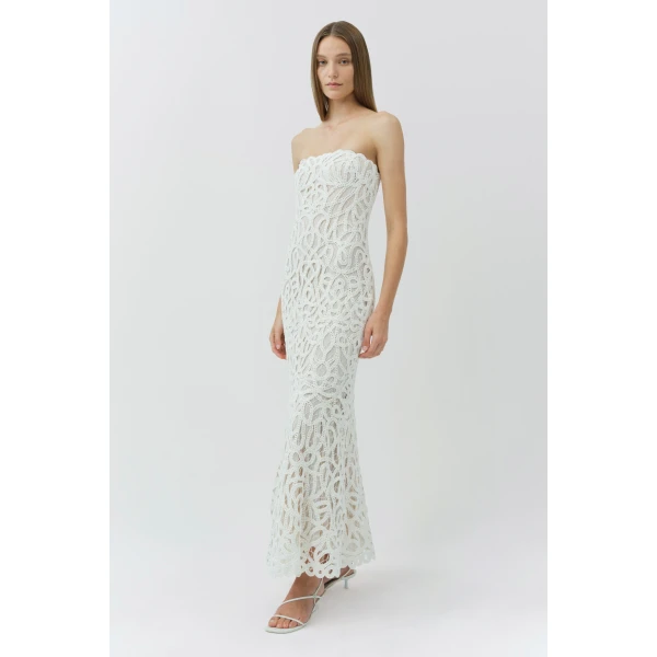 Simkhai Clairis Lace Bustier Midi Dress in White, view 2
