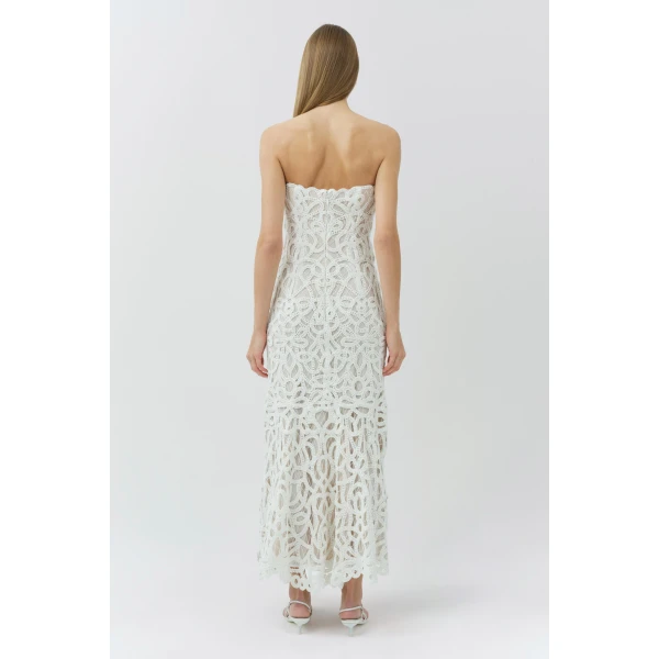 Simkhai Clairis Lace Bustier Midi Dress in White, view 5