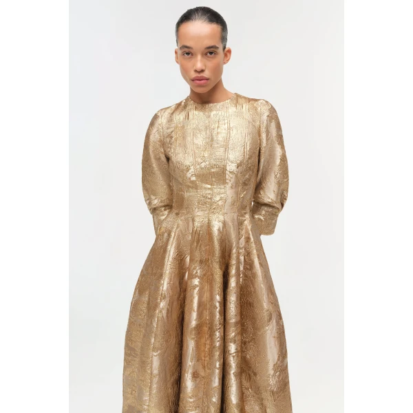 Simkhai Claravelle Metallic Jacquard Gown in Gold, view 3