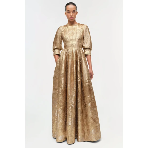 Simkhai Claravelle Metallic Jacquard Gown in Gold, view 6