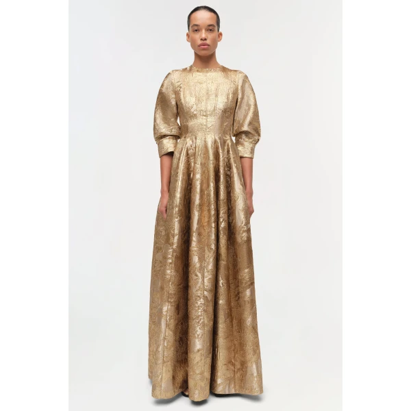 Simkhai Claravelle Metallic Jacquard Gown in Gold, view 7