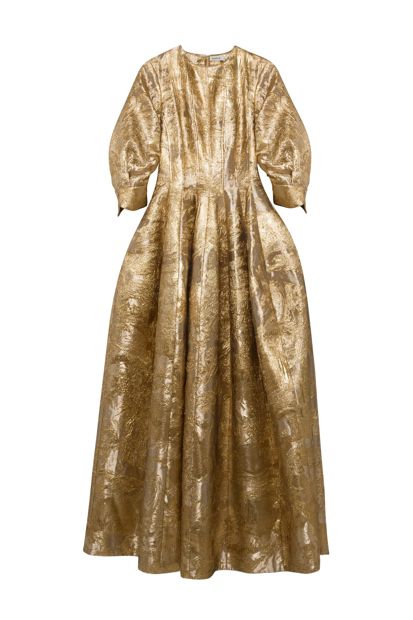 SIMKHAI Claravelle Metallic Jacquard Gown in Gold