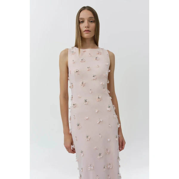 Simkhai Claudia Embellished Crepe Midi Dress in Bubblegum, view 3