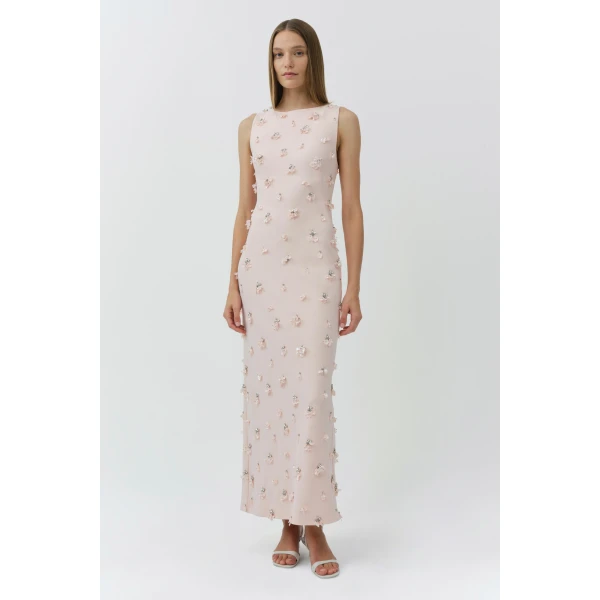 Simkhai Claudia Embellished Crepe Midi Dress in Bubblegum, view 6