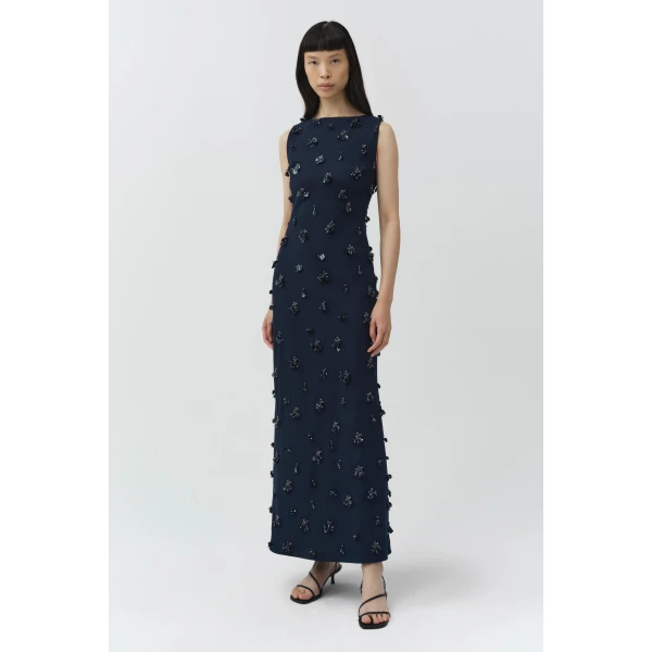 Simkhai Claudia Embellished Crepe Midi Dress in Midnight, view 4