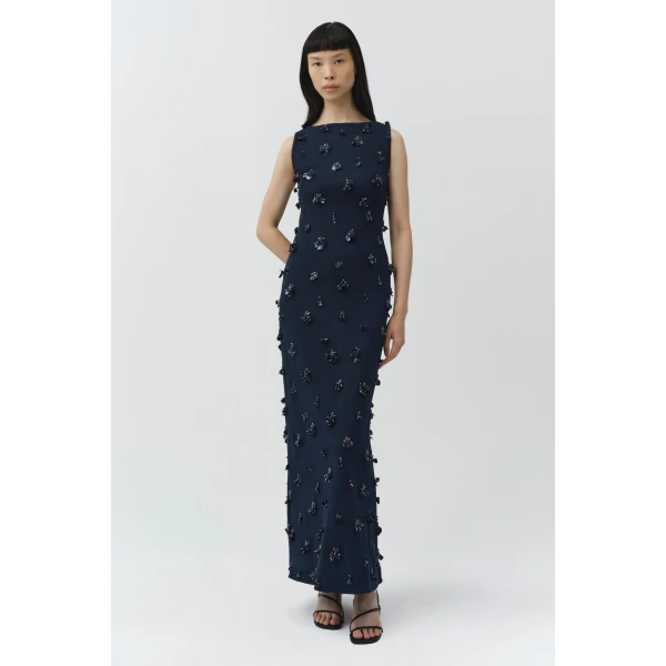 Simkhai Claudia Embellished Crepe Midi Dress in Midnight, view 6