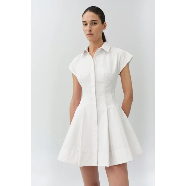 Simkhai Clemmie Cotton Mini Dress in White, view 3
