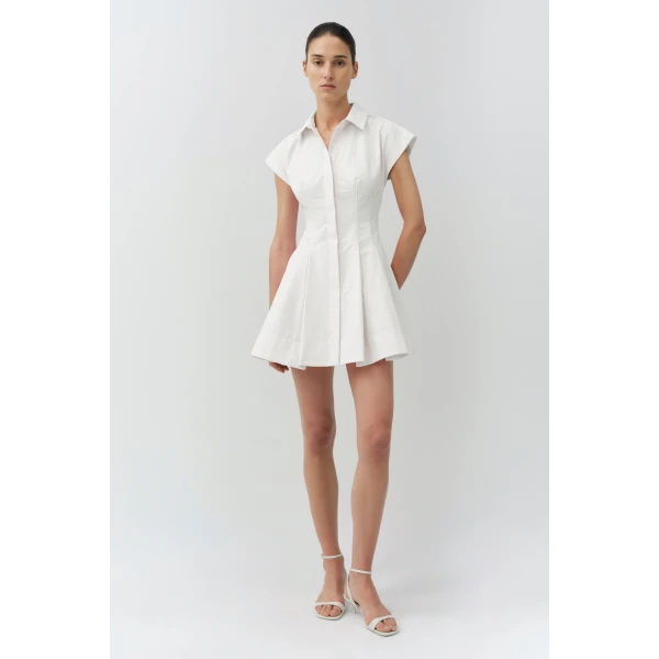 Simkhai Clemmie Cotton Mini Dress in White, view 6