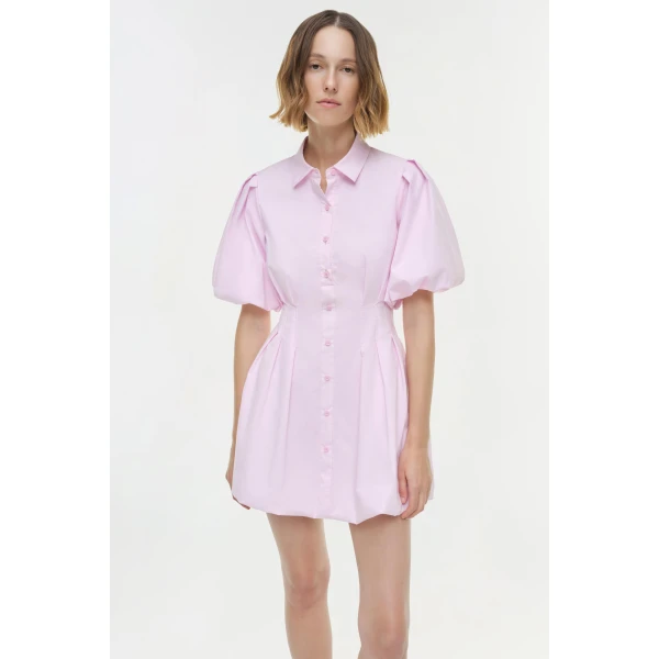 Simkhai Cleo Balloon Pintuck Mini Dress in Tulip, view 3