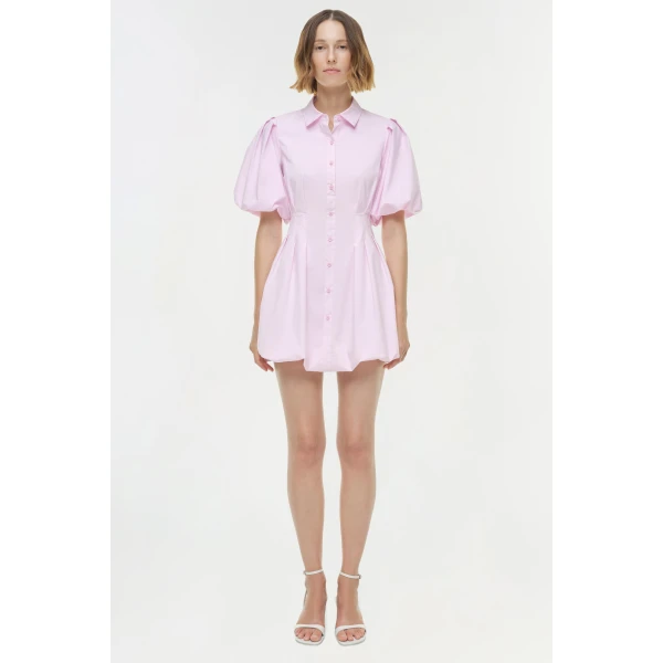 Simkhai Cleo Balloon Pintuck Mini Dress in Tulip, view 7