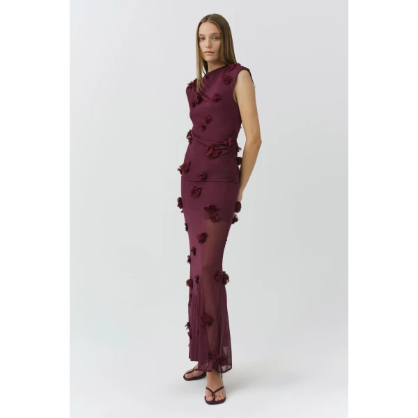 Simkhai Cora Floral Applique Midi Skirt in Fig, view 2