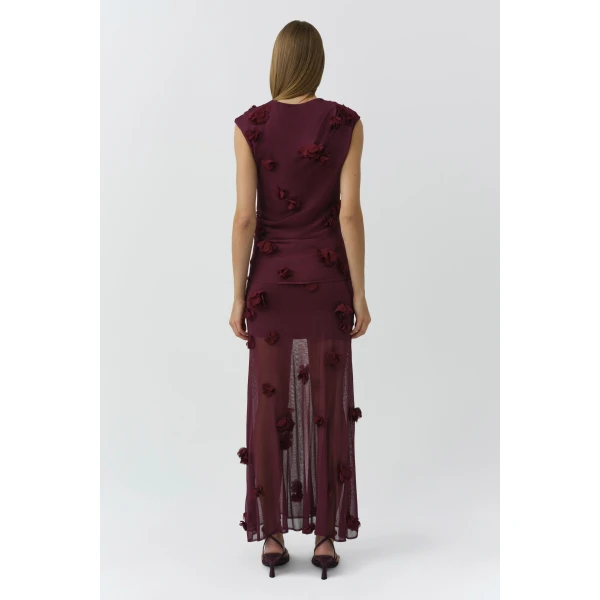 Simkhai Cora Floral Applique Midi Skirt in Fig, view 4
