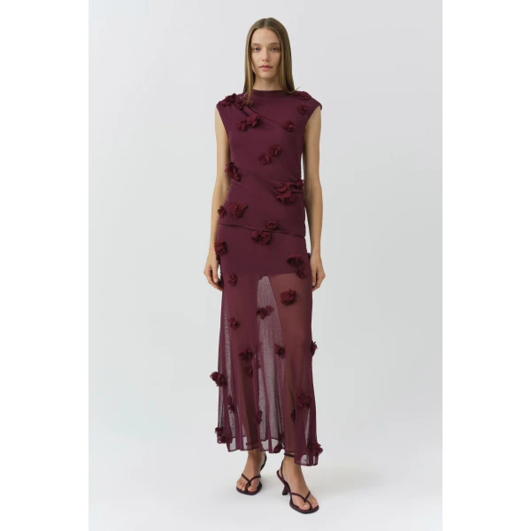Simkhai Cora Floral Applique Midi Skirt in Fig, view 6