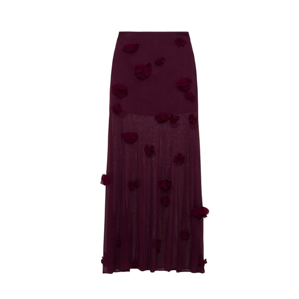 Simkhai Cora Floral Applique Midi Skirt in Fig