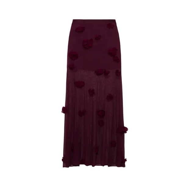 Simkhai Cora Floral Applique Midi Skirt in Fig