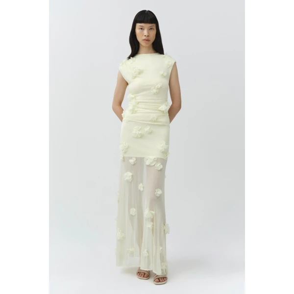 Simkhai Cora Floral Applique Midi Skirt in Yolk, view 3