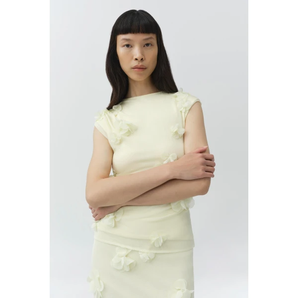 Simkhai Cora Floral Applique Midi Skirt in Yolk, view 4