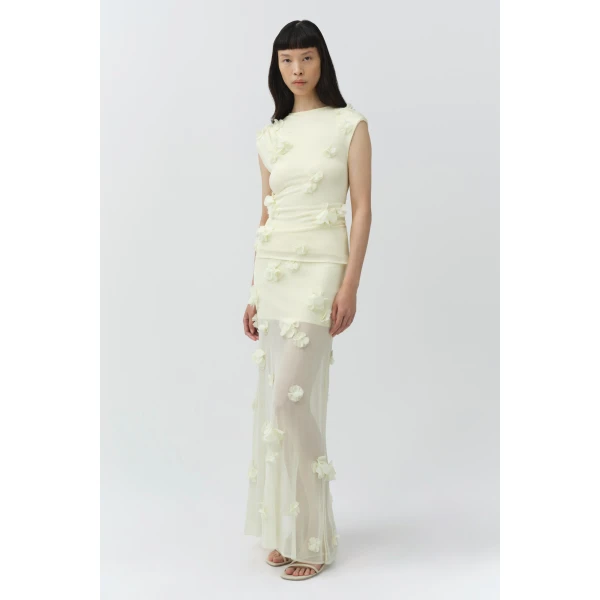 Simkhai Cora Floral Applique Midi Skirt in Yolk, view 5